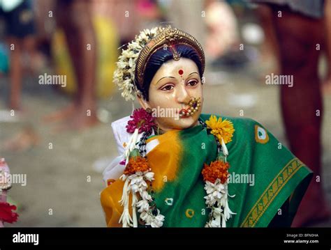 Ganesh Chaturthi festival ; Ganesha mother Gauri idol ; Bombay ; Mumbai ; Maharashtra ; India ...