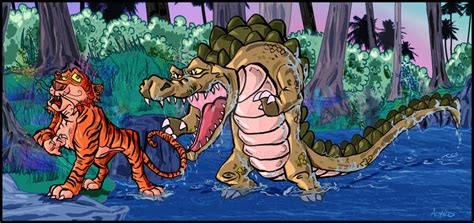 crocodile attack a tiger by altarisart on DeviantArt