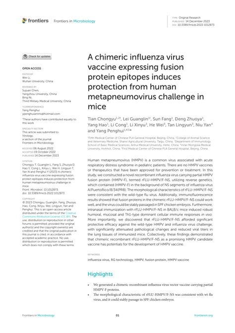 (PDF) A chimeric influenza virus vaccine expressing fusion protein ...