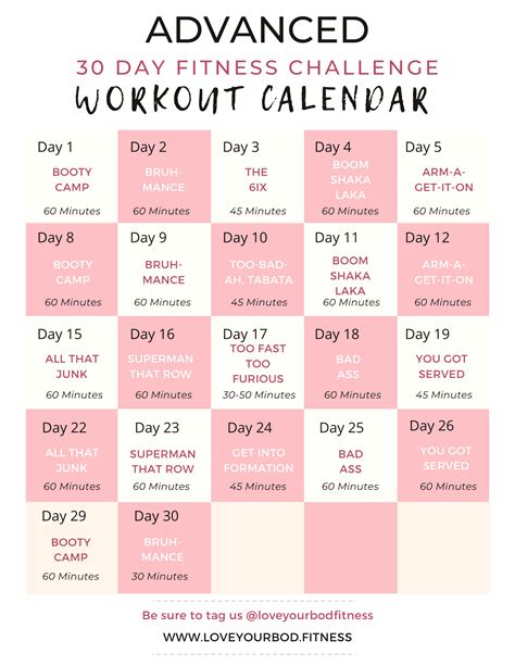 30 Day Fitness Challenge Calendar - Lissy Phyllys