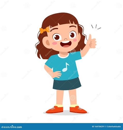 Happy Cute Kid Girl with Thumb Up Sign Stock Vector - Illustration of ...