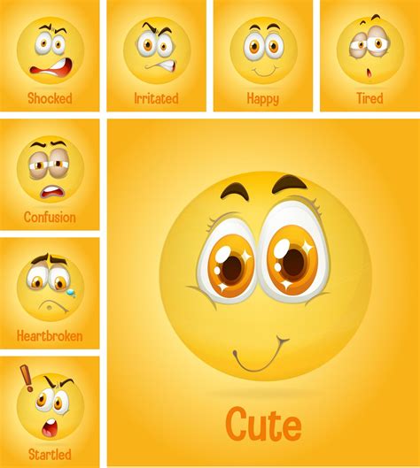 Set of different faces emoji on yellow background 1343411 Vector Art at ...