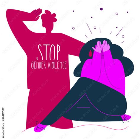 Concept STOP gender violence. The woman crys and man beats. The NO GBV ...