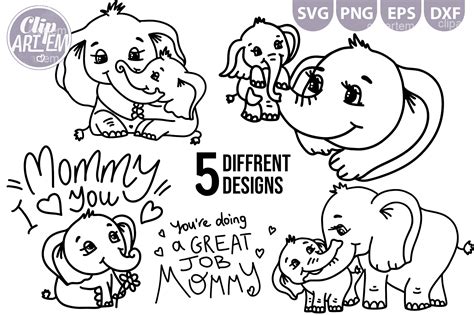 Elephant Mom Baby 5 SVG Clip Art Bundle Graphic by clipArtem · Creative ...