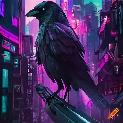 Cyberpunk illustration of a crow on Craiyon