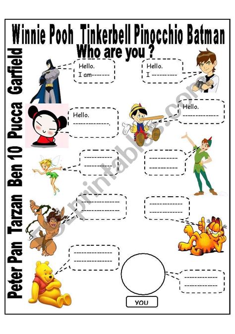 famous cartoon characters say who they are. | Character worksheets ...