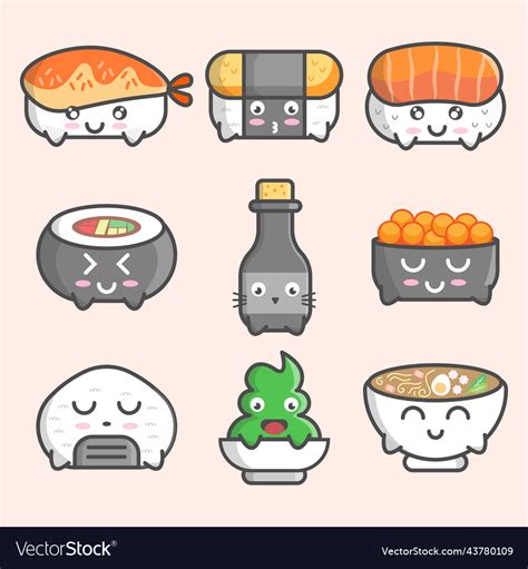 Cute japanese cuisine character art design Vector Image