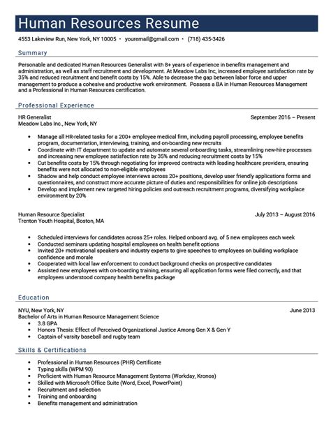 Human Resources Resume Template Word Free