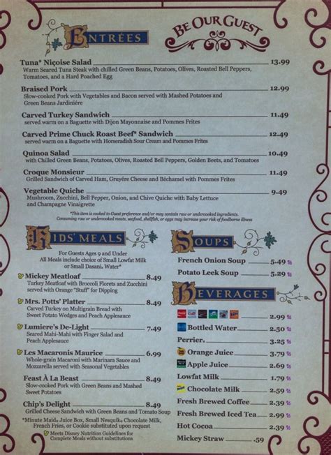 Be Our Guest Restaurant Lunch Review and Menu | Disney menus, Disney restaurants, Disney world trip