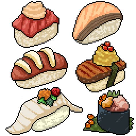 Premium Vector | Pixel art set isolated fancy sushi