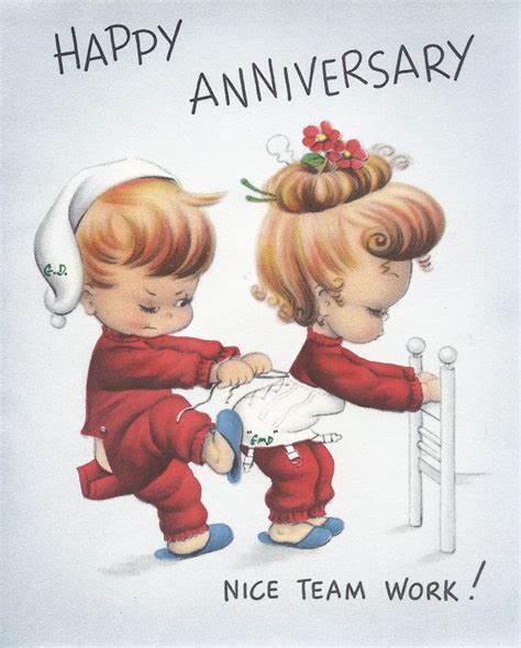 Happy Anniversary - nice team work you've got going on there! #cute #vintage #anniversary #cards ...