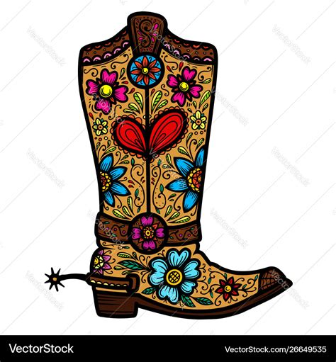 Cowboy boot with floral pattern design element Vector Image