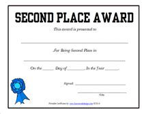 Free Printable Second Place Award Certificates