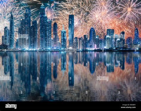 Beautiful fireworks above Dubai Marina bay, UAE Stock Photo - Alamy