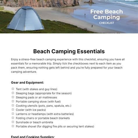 Free Beach Camping Checklist Template - Edit Online & Download | Template.net