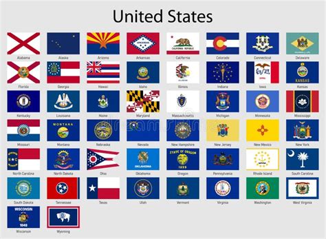 Set Flags of the States of USA , All United States Regions Flag Stock ...