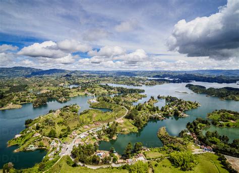 Embalse del Penol, elevated view from El Penon de Guatape (Rock of Guatape), Antioquia ...