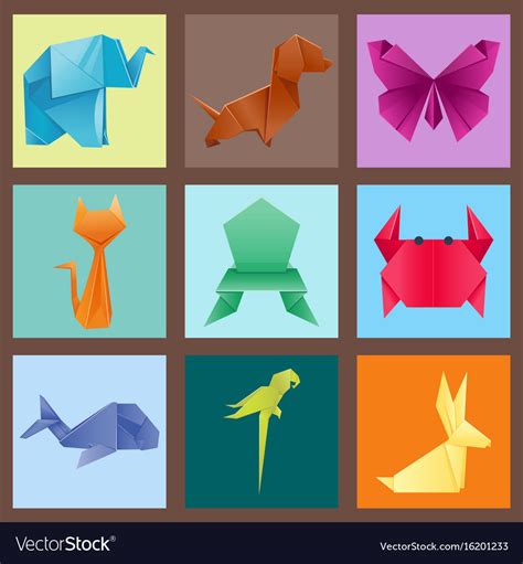 Animals origami set japanese folded modern Vector Image