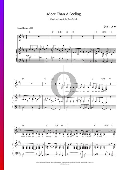 More Than A Feeling (Boston) Piano Sheet Music - OKTAV