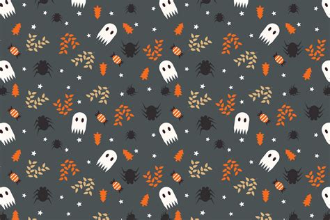 Scary Halloween pattern background with cute ghosts and dead leaves ...