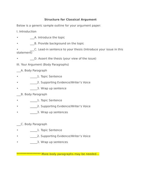 Structure for Classical Argument-1 - Structure for Classical Argument Below is a generic sample ...