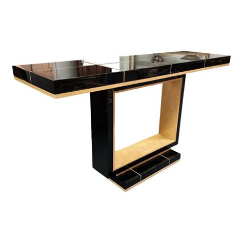 Art Deco Black Lacquer & Maple Console Table | Chairish