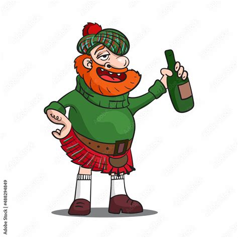 Cartoon character in Scottish national costume. Isolated on white background. Stock Vector ...