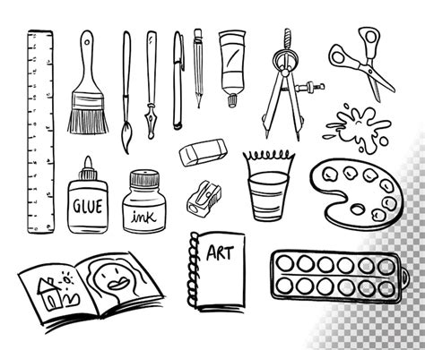 Free PSD | Collection of art supplies doodles