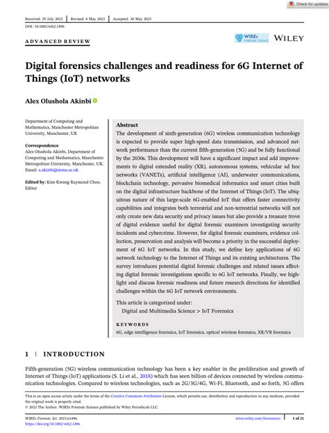 (PDF) Digital forensics challenges and readiness for 6G Internet of Things (IoT) networks