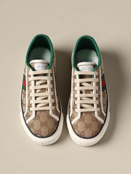 GUCCI: Sneakers Tennis 1977 con fascia Web - Beige | Sneakers Gucci ...