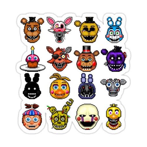 "Five Nights at Freddy's - Pixel art - Multiple Characters" Sticker for ...