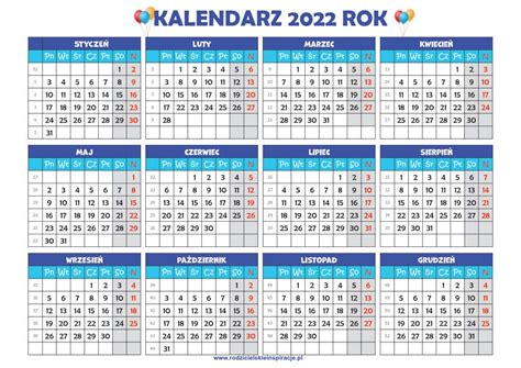 Kalendarz 2022 do druku [pdf] - RodzicielskieInspiracje.pl