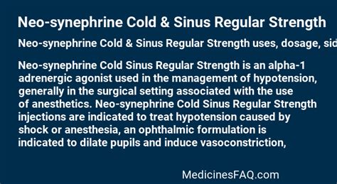 Neo-synephrine Cold & Sinus Regular Strength : Uses, Dosage, Side Effects, FAQ - MedicinesFAQ