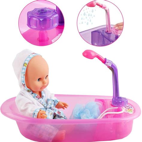 deAO Baby Doll Bath Time Play Set Pink with Water Faucet Function -BD-S5