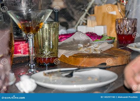 Untidy Dirty Table after Party Stock Photo - Image of eating, dingy: 145297740