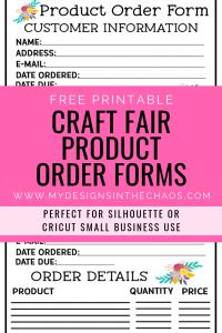 Printable Craft Fair Product Order Form - My Designs In the Chaos