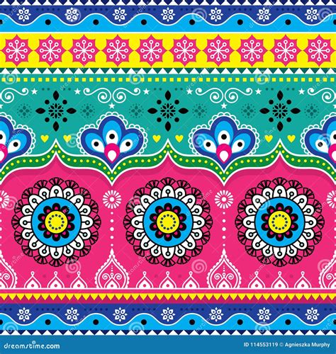 Indian And Pakistani Truck Art Design, Jingle Trucks Seamless Vector Pattern, Colorful Floral ...