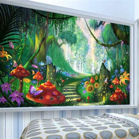 Whimsical Rainforest with Mushrooms Wallpaper Mural, Custom Sizes Available Household-Wallpaper ...