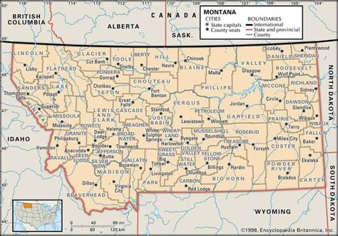 State Map of Montana County Boundaries and County Seats