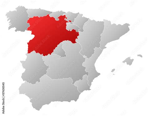 Fototapeta mapa świata dla dzieci Map of Spain, Castile and León highlighted | Fototapety dla DZIECI