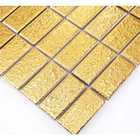 Ceramic Mosaic Gold Backsplash Tile 1x2 Stacked Brick
