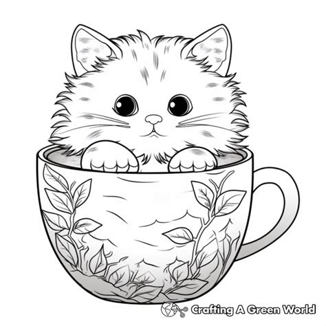 Cat In A Cup Coloring Pages - Free & Printable!