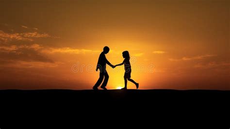 A Silhouette of a Couple Holding Hands at Sunset, AI Stock Photo ...