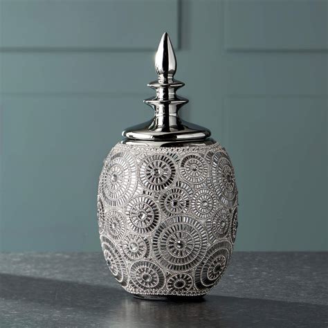 Silver 13" High Ceramic Decorative Jar with Lid - #44K07 | Lamps Plus