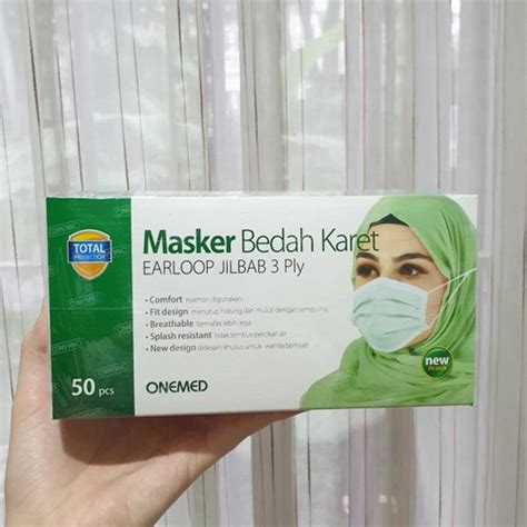 Jual masker bedah karet hijab Onemed/masker medis hijab Onemed headloop ...