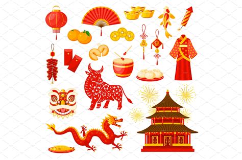 Chinese Lunar New Year symbols | Illustrations ~ Creative Market