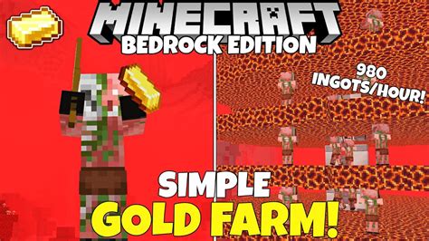 Minecraft Bedrock: Simple Gold Farm Tutorial! 980 Ingots/Hour! Tutorial ...