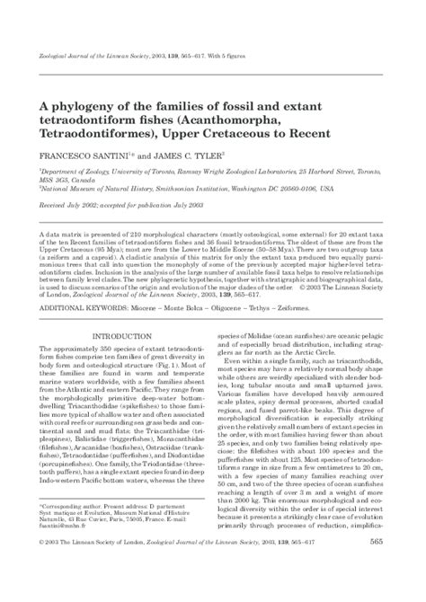 (PDF) A phylogeny of the families of fossil and extant tetraodontiform fishes (Acanthomorpha ...