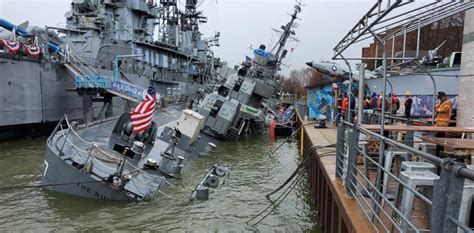 Historic World War II ship partly sinking in Buffalo, New York