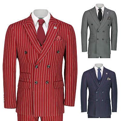 Men’s 3 Piece Double Breasted Suit Vintage Chalk Stripe Smart Classic ...